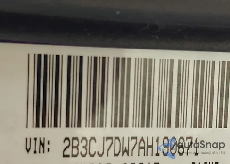 2010 Dodge Challenger Srt8 из США, поврежденный, VIN 2B3CJ7DW7AH190671